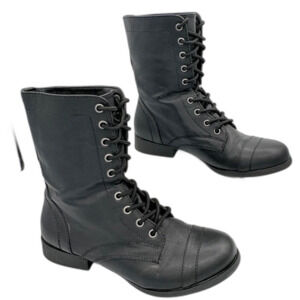 Brash Black Faux Leather Combat Boots size 8.5